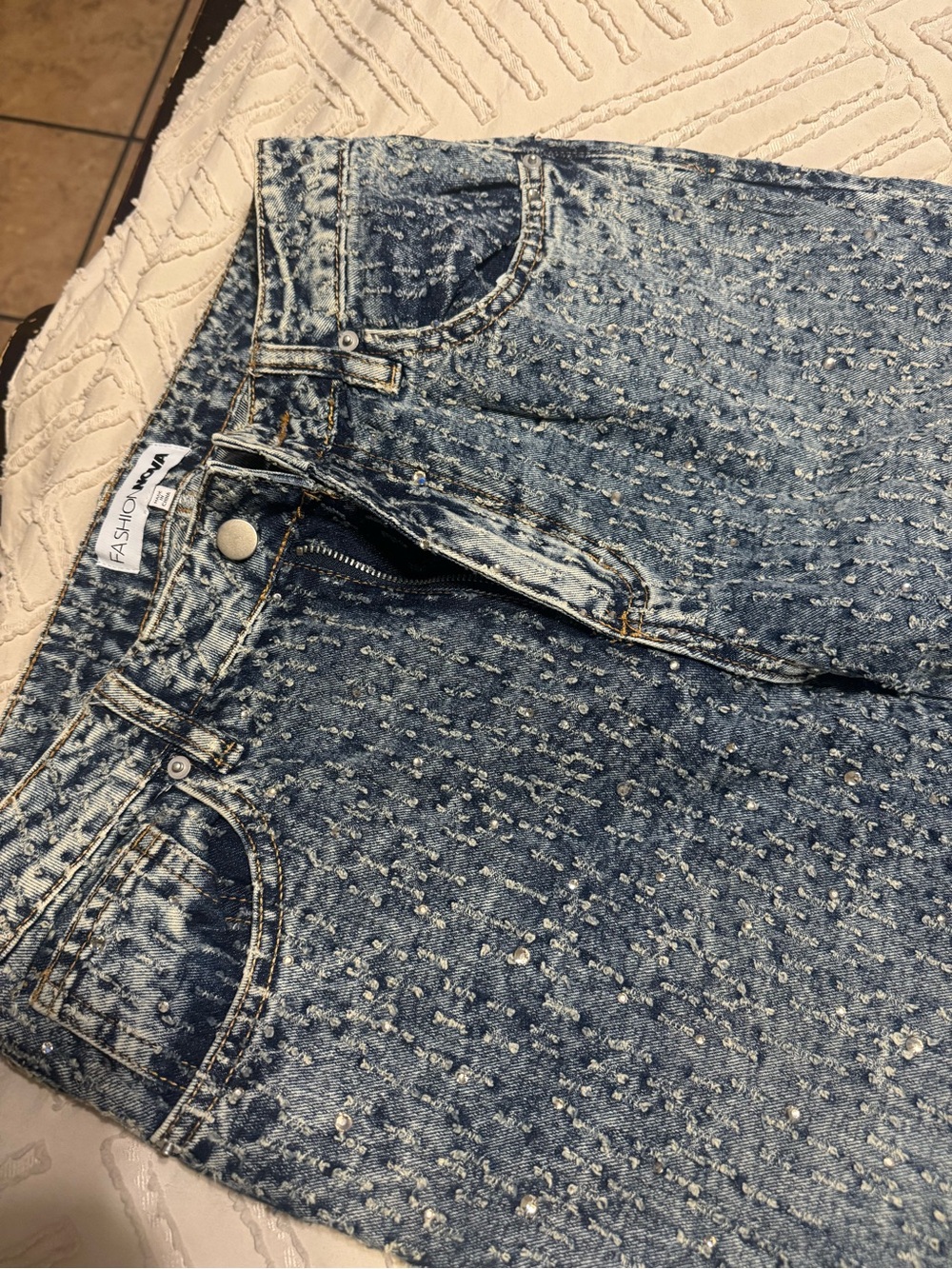 Fashion Nova Light Blue Sequin High-Rise Jeans